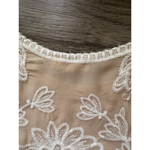 Woman's Tan Embroidered Scalloped Hem Boho Top Lg Whimsical Prairie Cottagecore - Picture 6 of 11